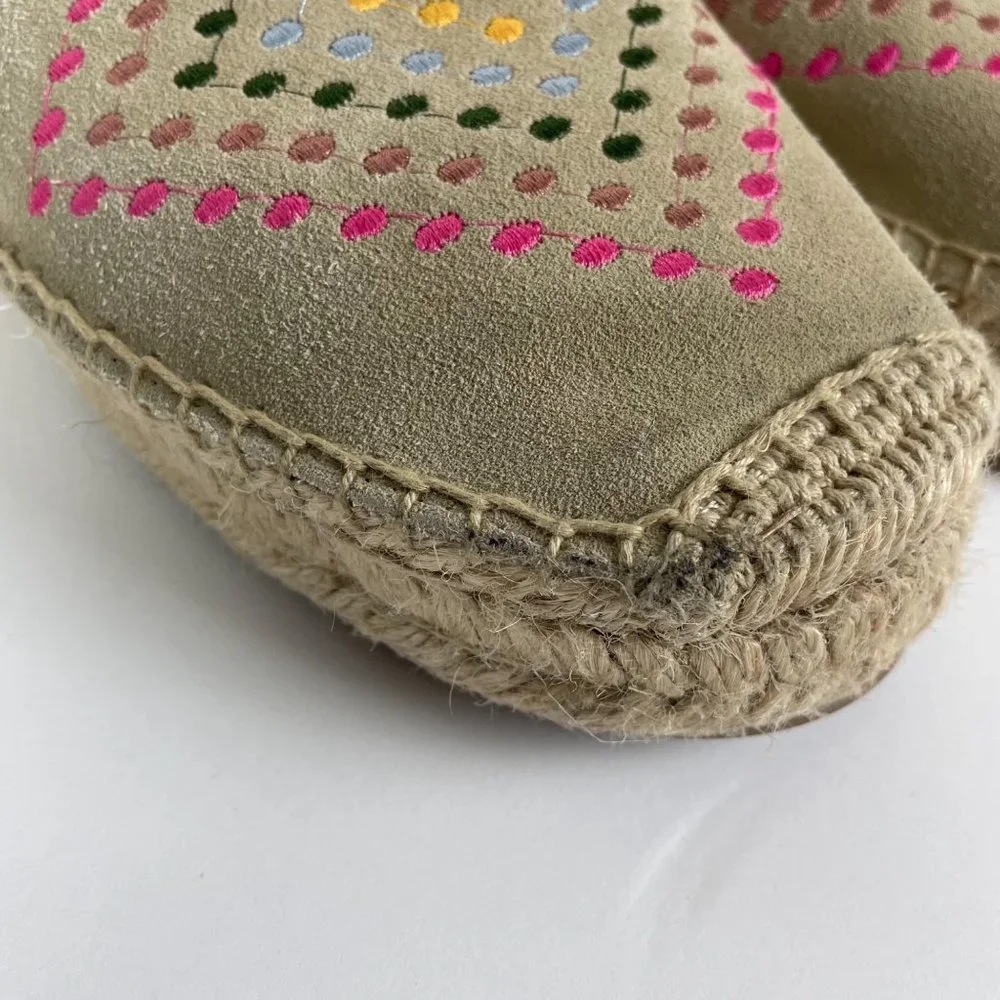 Jack Rogers Woman's Sz 10‎ Neural Tan Embroidered Espadrille Slide On Flats